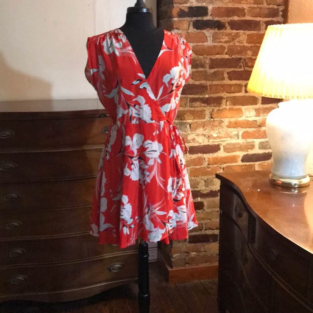 Yumi Kim Red and Cream Silk Wrap Dress